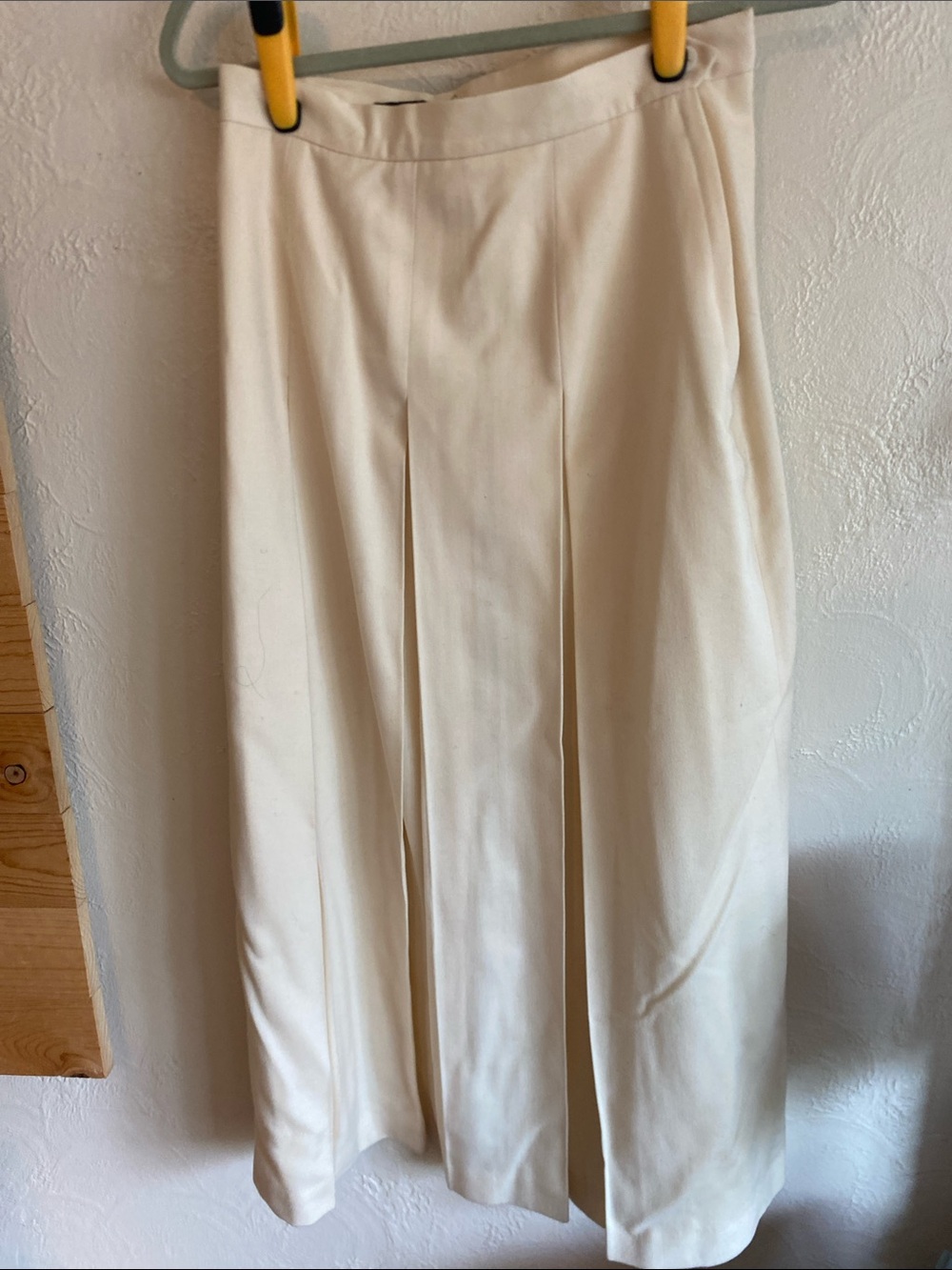 Vintage Cream Wool Maxi Pleated Skirt for Women